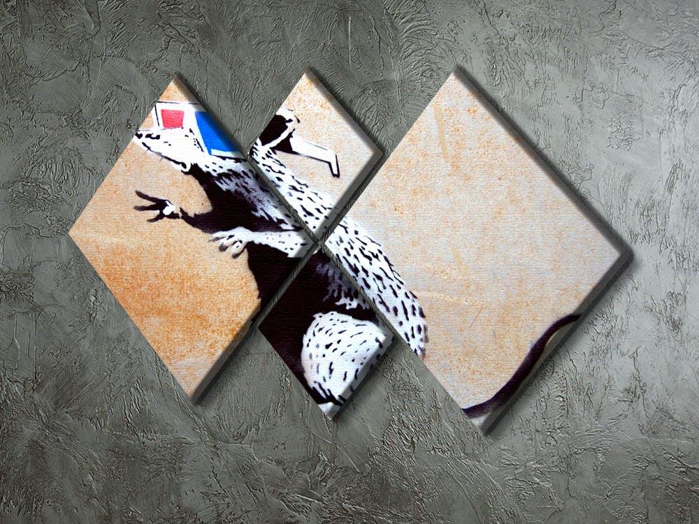 Banksy-inspired artwork featuring a rat wearing 3D glasses on a 4-square multi-panel canvas.