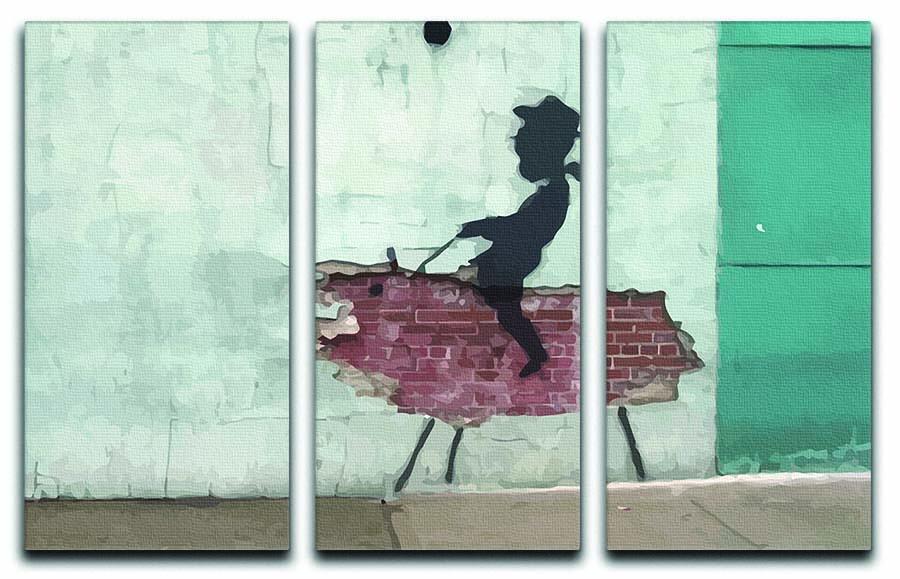 Banksy Rodeo Boy 3 Split Panel Canvas Print featuring vibrant colors and modern art style, ideal for home or office decor.