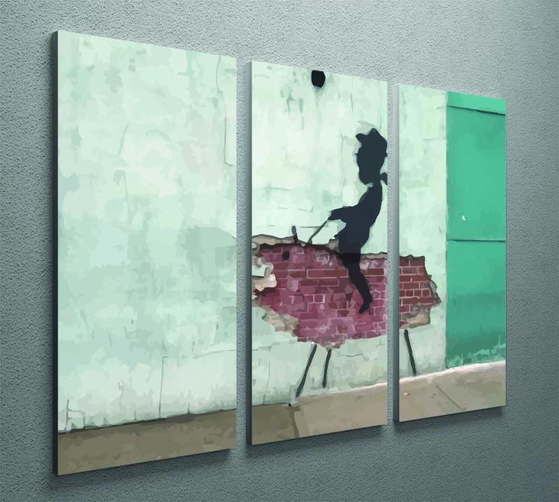 Banksy Rodeo Boy 3 Split Panel Canvas Print featuring vibrant colors and modern art style, ideal for home or office decor.