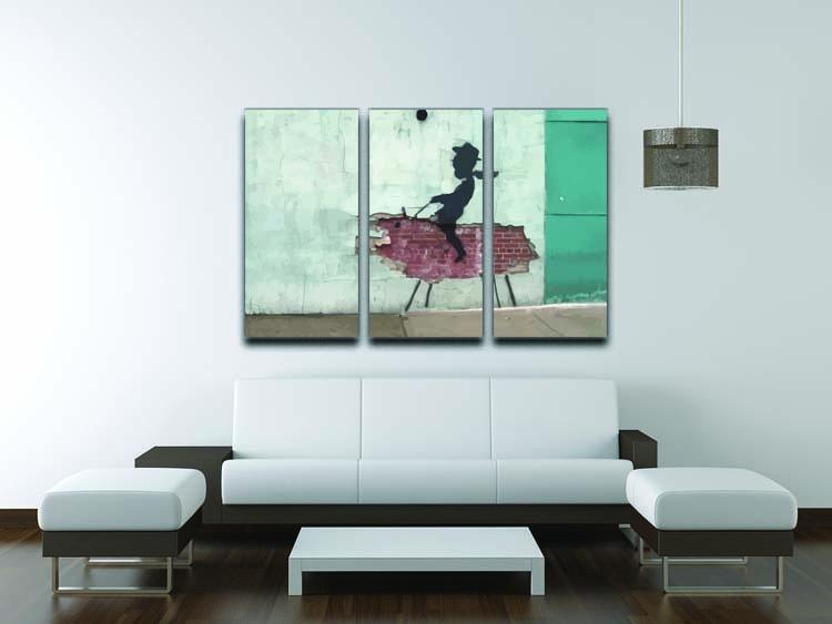 Banksy Rodeo Boy 3 Split Panel Canvas Print featuring vibrant colors and modern art style, ideal for home or office decor.