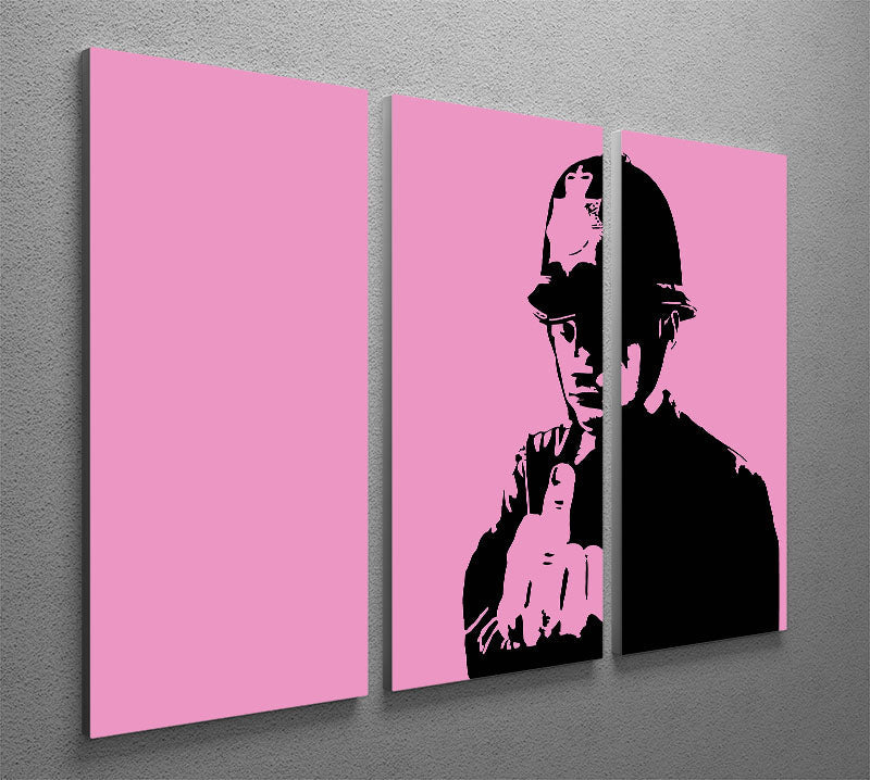 Banksy Rude Policeman Pink 3 Split Panel Canvas Print showcasing vibrant colors and modern art design.
