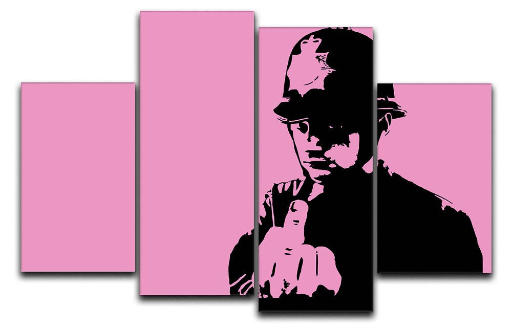 Banksy Rude Policeman Pink 4 Split Panel Canvas artwork featuring a split design with vibrant pink hues and iconic street art style.