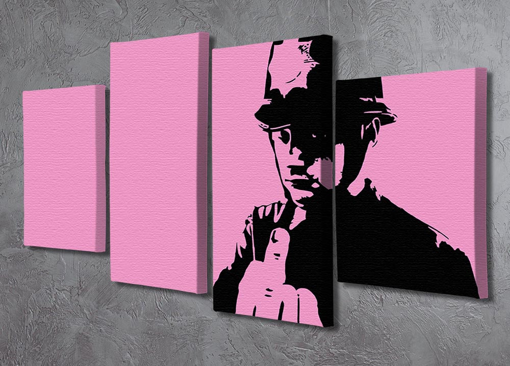 Banksy Rude Policeman Pink 4 Split Panel Canvas artwork featuring a split design with vibrant pink hues and iconic street art style.