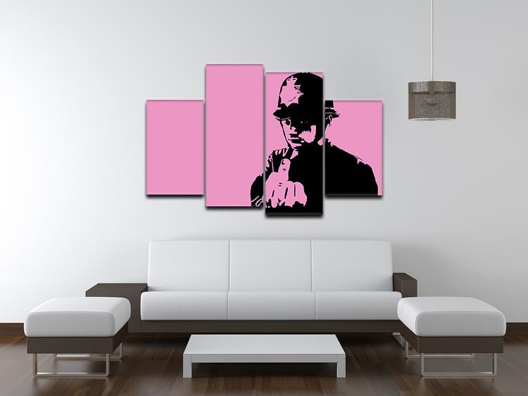 Banksy Rude Policeman Pink 4 Split Panel Canvas artwork featuring a split design with vibrant pink hues and iconic street art style.