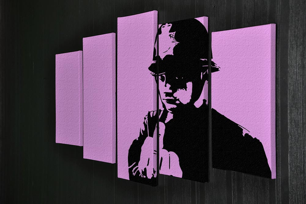 Banksy Rude Policeman Purple 5 Split Panel Canvas artwork featuring vibrant purple colors and a dynamic split panel design.
