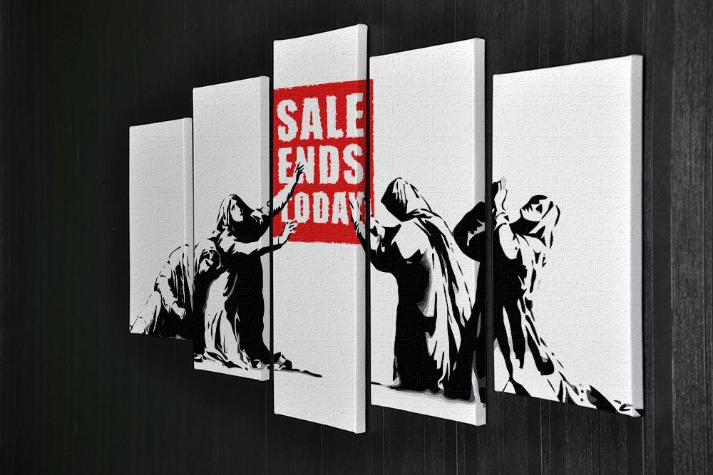 A striking 5-split panel canvas featuring Banksy's iconic artwork, showcasing vibrant colors and dynamic design.