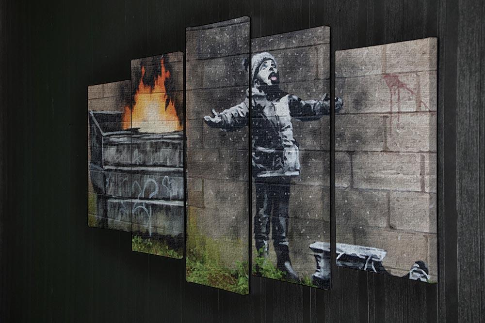 Banksy Seasons Greeting 5 Split Panel Canvas artwork featuring vibrant colors and dynamic design across five panels.