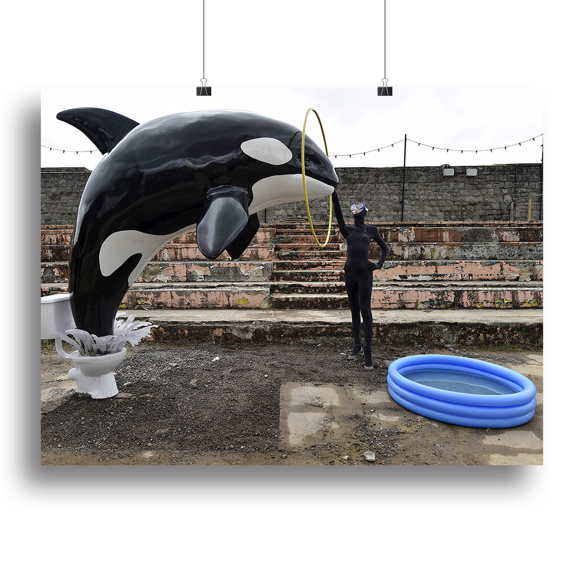 Banksy Seaworld Canvas Print featuring a striking design that combines modern art with a powerful environmental message.