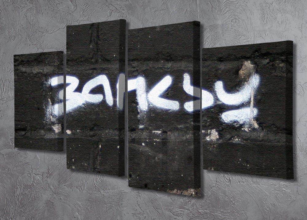 Banksy Signature Tag 4 Split Panel Canvas artwork featuring a dynamic street art design divided into four equal panels.