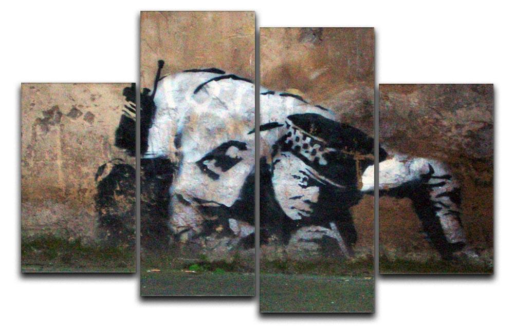 Banksy Snorting Policeman 4 Split Panel Canvas artwork displayed in a modern setting, showcasing vibrant colors and dynamic design.
