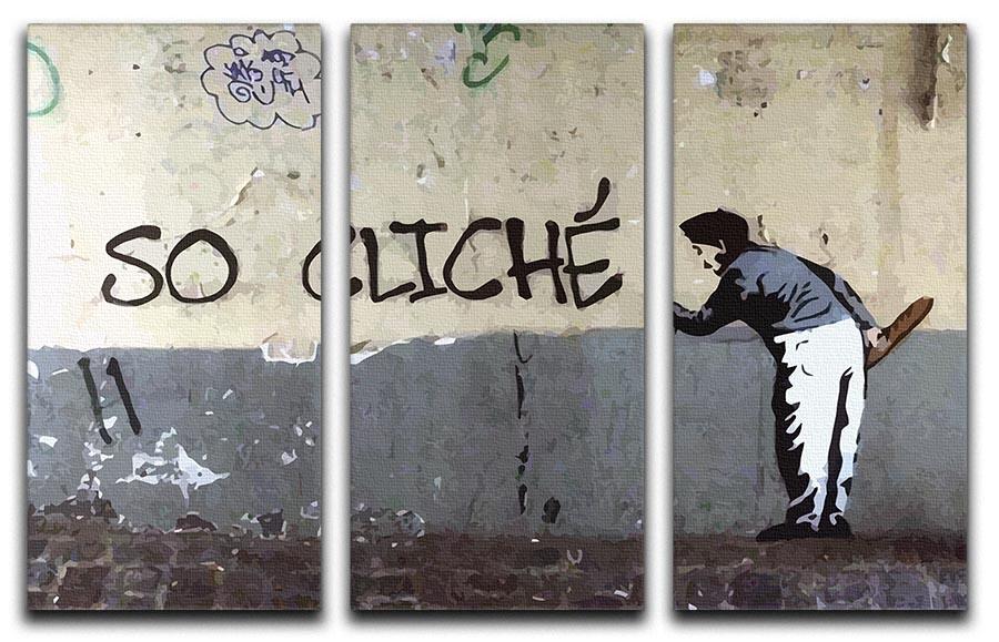Banksy So Cliche 3 Split Panel Canvas Print featuring modern art design, perfect for home or office decor.