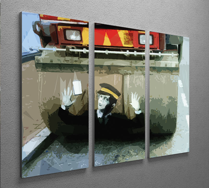 Banksy Steamroller Traffic Warden 3-panel canvas print showcasing vibrant street art in a modern setting.