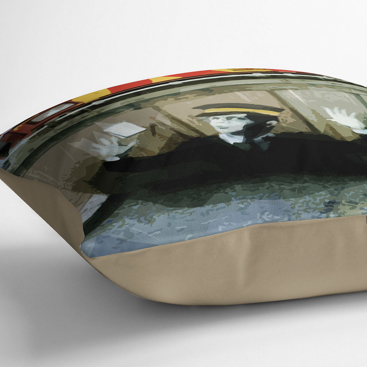 Banksy Steamroller Traffic Warden London Cushion featuring vibrant abstract design on luxurious vegan faux suede.