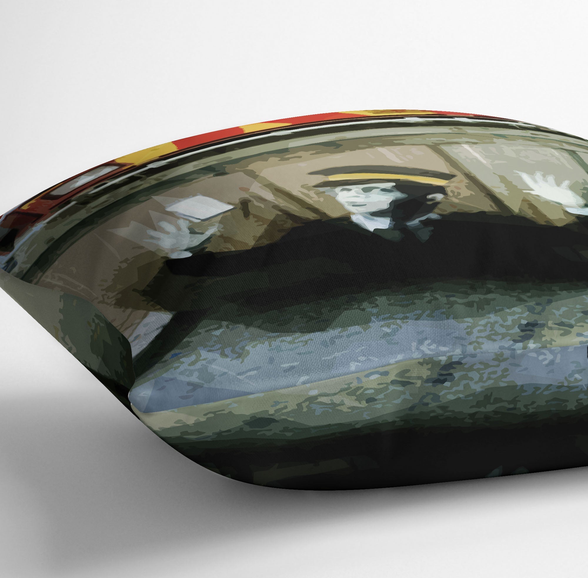 Banksy Steamroller Traffic Warden London Cushion featuring vibrant abstract design on luxurious vegan faux suede.