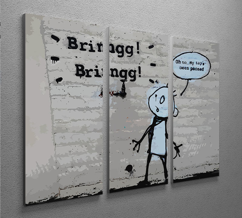 Banksy Tap Phoned 3 Split Panel Canvas Print showcasing modern art with vibrant colors and intricate details.