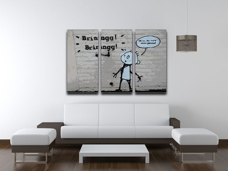 Banksy Tap Phoned 3 Split Panel Canvas Print showcasing modern art with vibrant colors and intricate details.