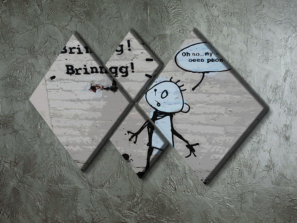 Banksy Tap Phoned 4 Square Multi Panel Canvas artwork featuring four equal square sections, showcasing a modern design.