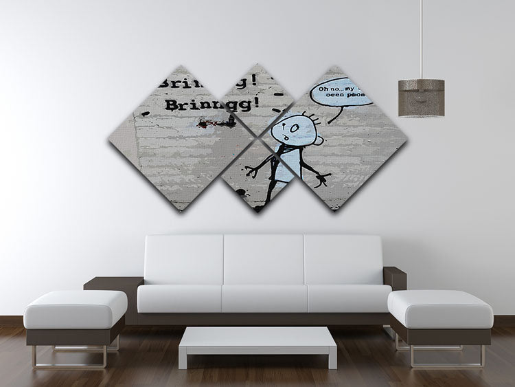 Banksy Tap Phoned 4 Square Multi Panel Canvas artwork featuring four equal square sections, showcasing a modern design.