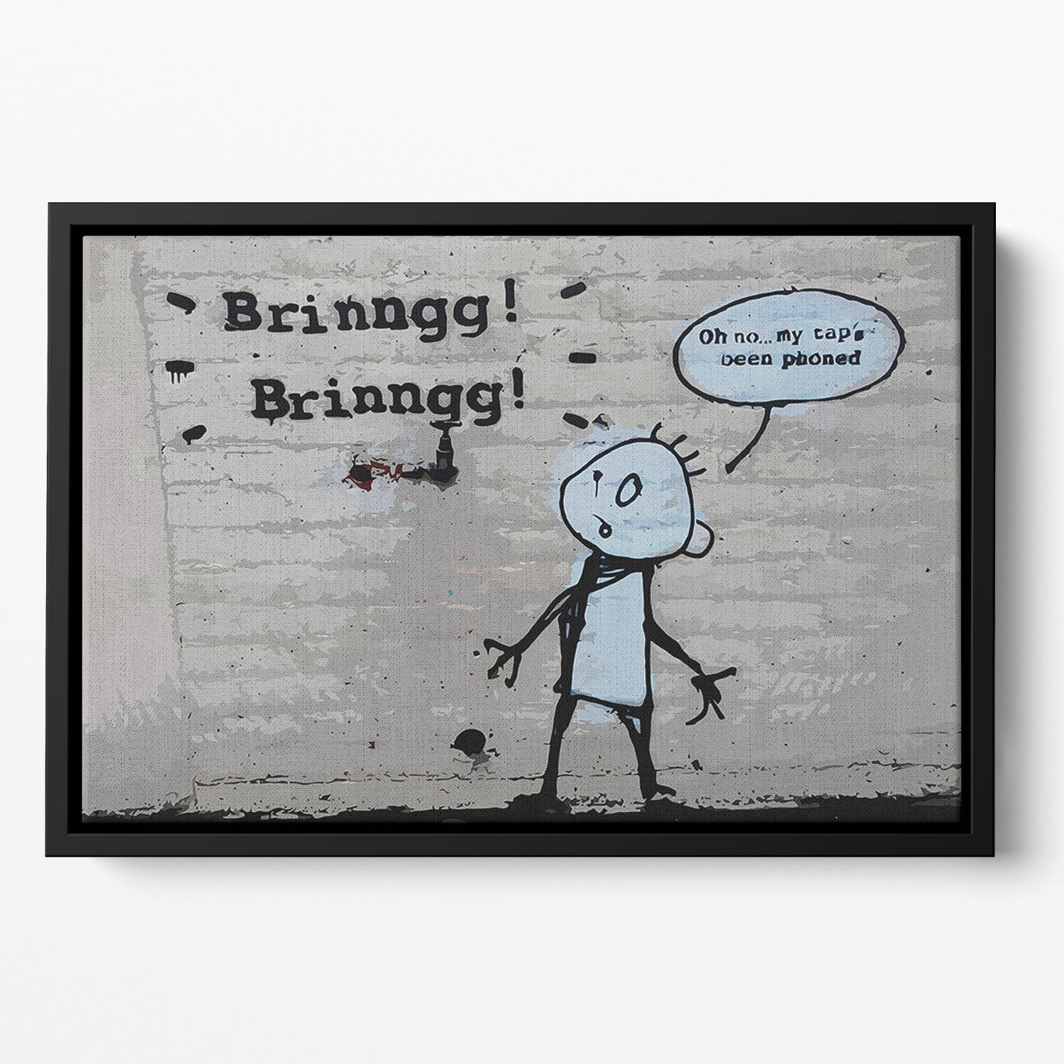Banksy Tap Phoned Floating Framed Canvas featuring vibrant abstract design in a handcrafted wooden frame, perfect for modern home decor.