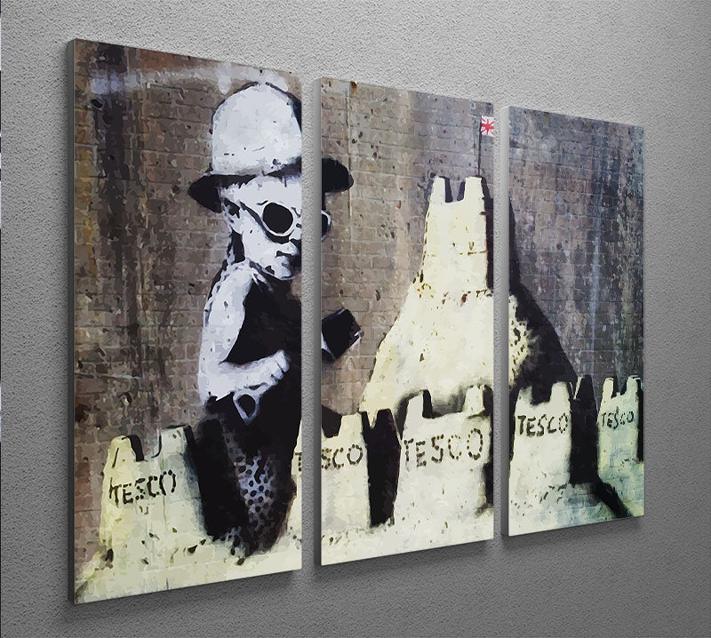 Banksy Tesco Sandcastle 3 Split Panel Canvas Print showcasing vibrant colors and intricate details, perfect for modern decor.