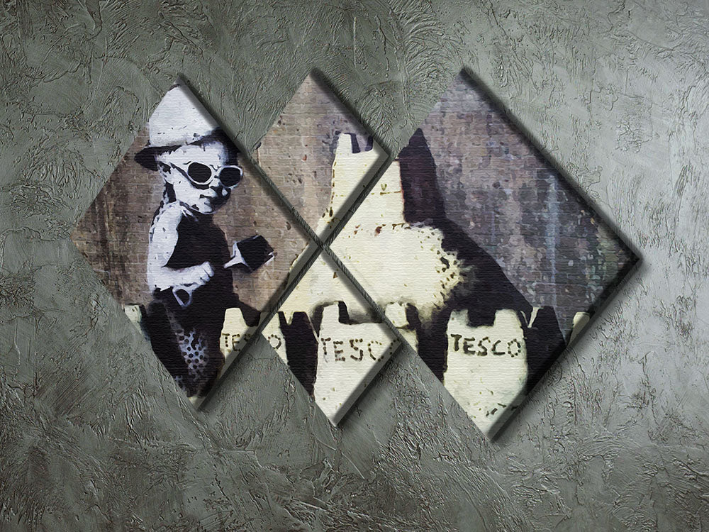 Banksy Tesco Sandcastle 4 Square Multi Panel Canvas artwork featuring four equal panels with a striking design.
