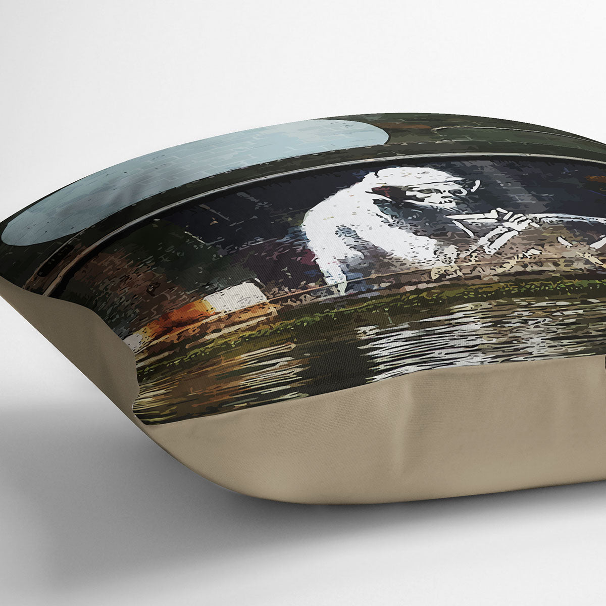 Banksy The Grim Reaper Bristol Cushion featuring vibrant colors and abstract design on luxurious vegan faux suede.