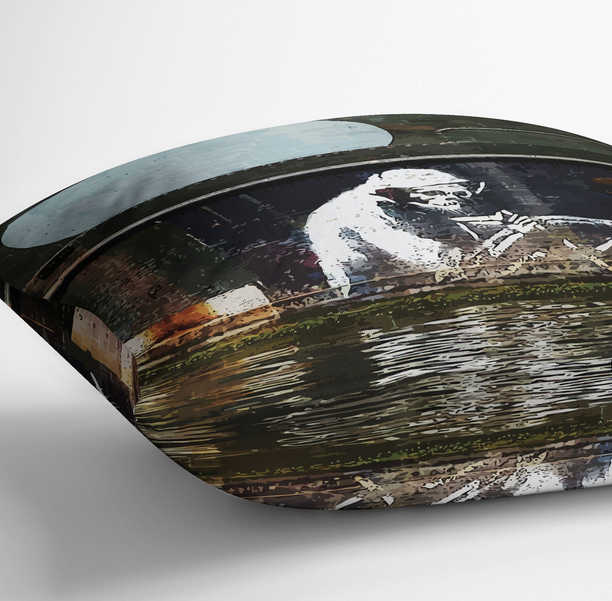 Banksy The Grim Reaper Bristol Cushion featuring vibrant colors and abstract design on luxurious vegan faux suede.