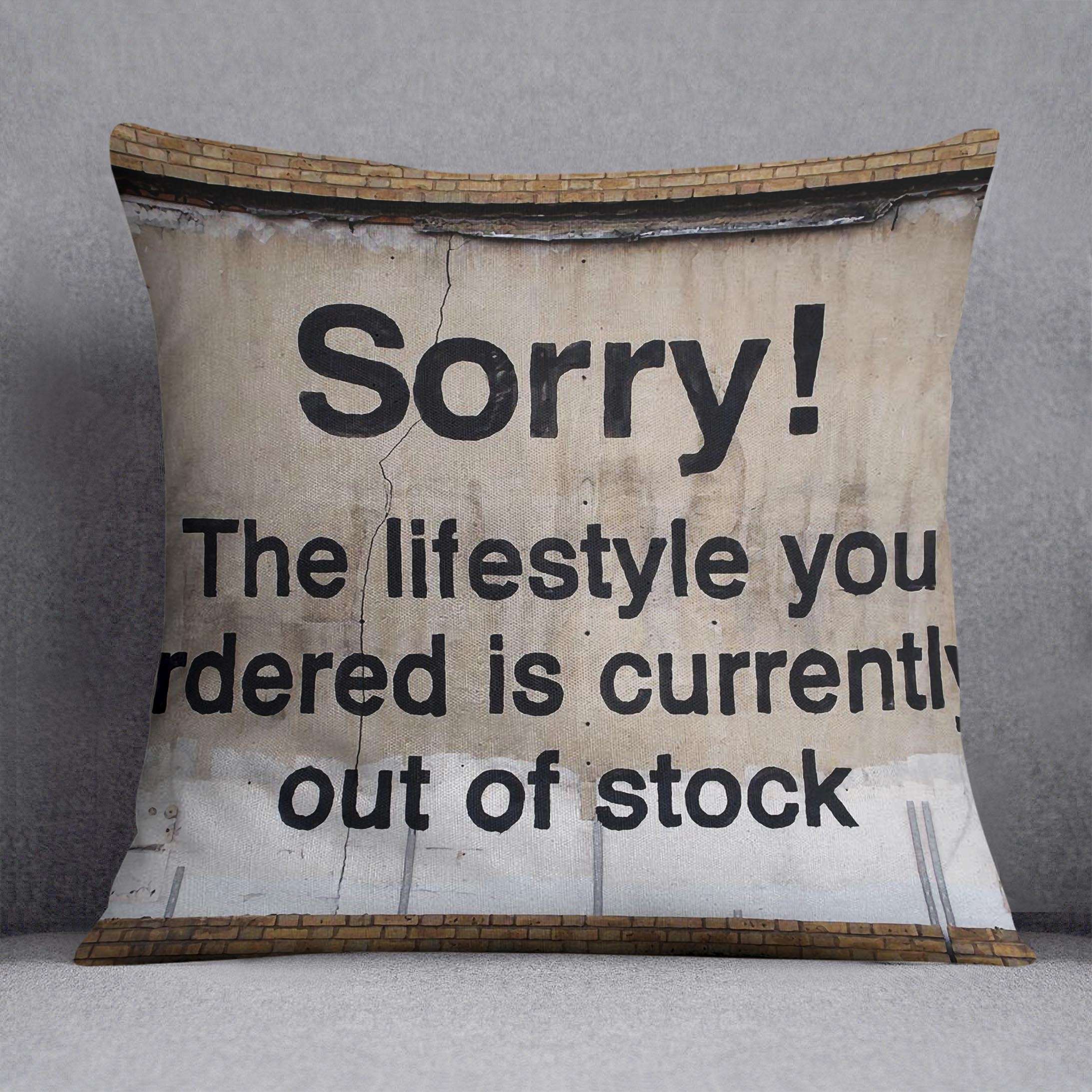 Banksy The Lifestyle You Ordered Cushion featuring vibrant abstract designs on luxurious vegan faux suede.