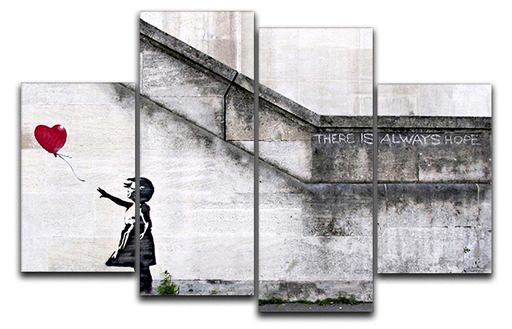 Banksy There is Always Hope 4 Split Panel Canvas artwork featuring a split design with vibrant colors and a hopeful message.