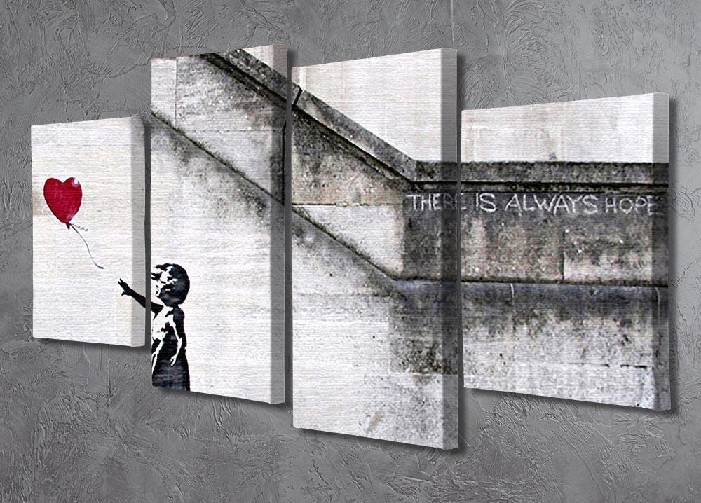 Banksy There is Always Hope 4 Split Panel Canvas artwork featuring a split design with vibrant colors and a hopeful message.