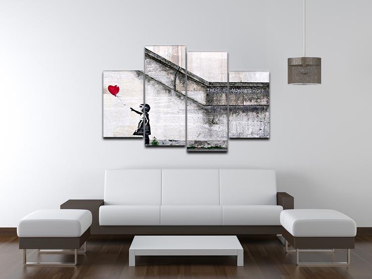 Banksy There is Always Hope 4 Split Panel Canvas artwork featuring a split design with vibrant colors and a hopeful message.