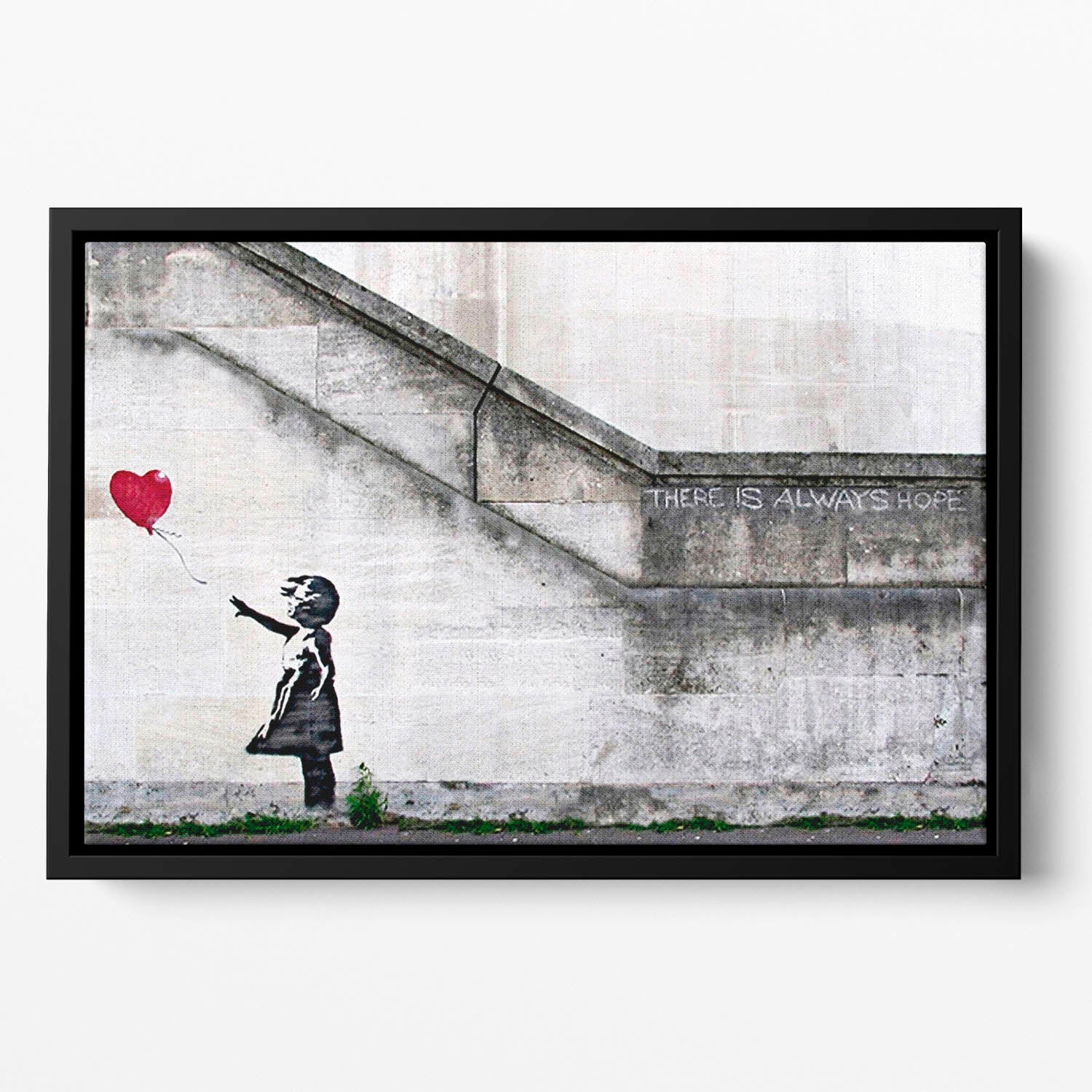 Banksy 'There is Always Hope' floating framed canvas art featuring vibrant colors and abstract design.