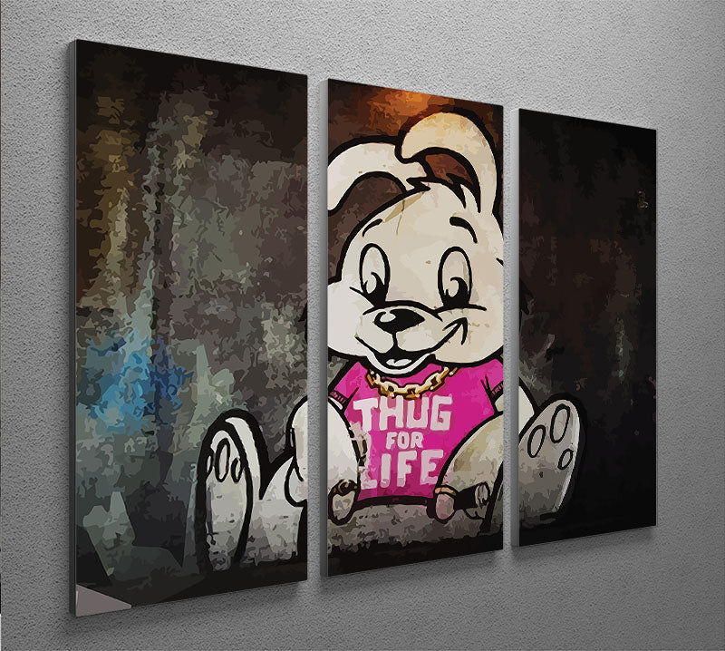 Banksy Thug For Life Bunny 3-panel canvas print featuring a striking design with vibrant colors and intricate details.