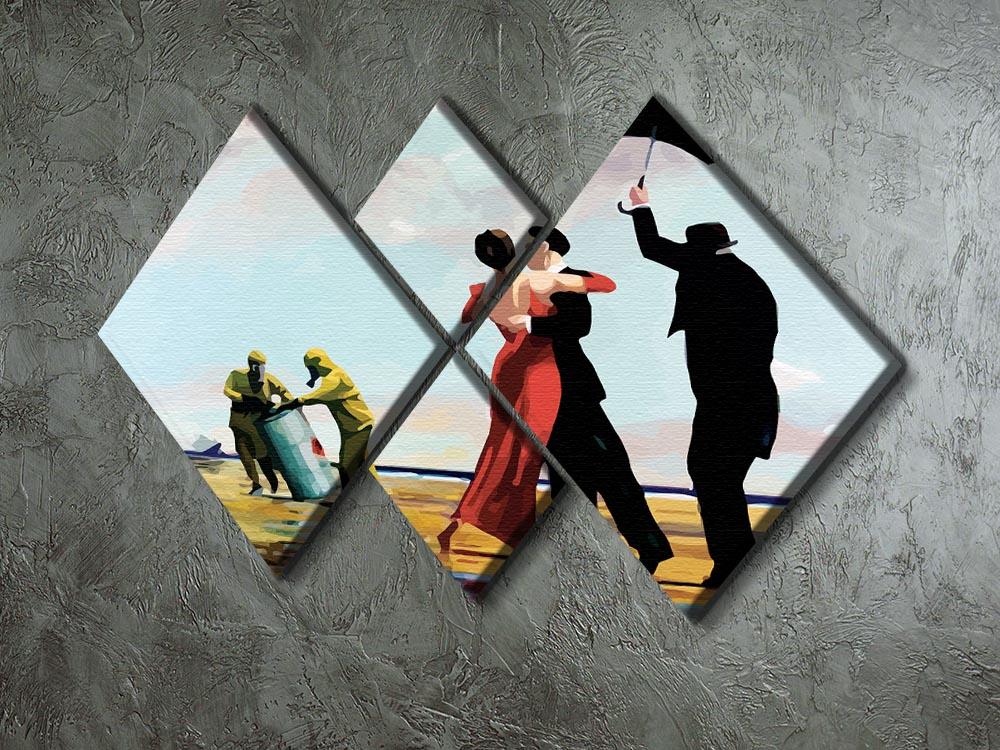 Banksy Toxic Beach 4 Square Multi Panel Canvas artwork featuring four equal panels with vibrant colors and intricate details.