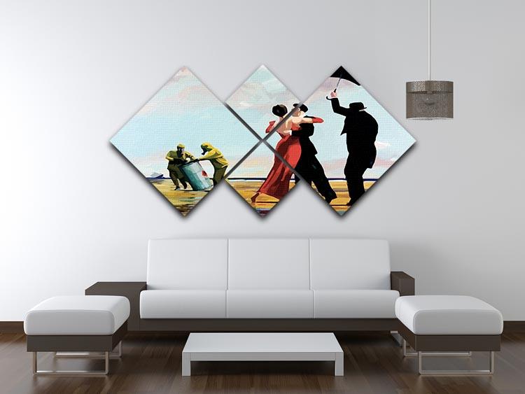 Banksy Toxic Beach 4 Square Multi Panel Canvas artwork featuring four equal panels with vibrant colors and intricate details.