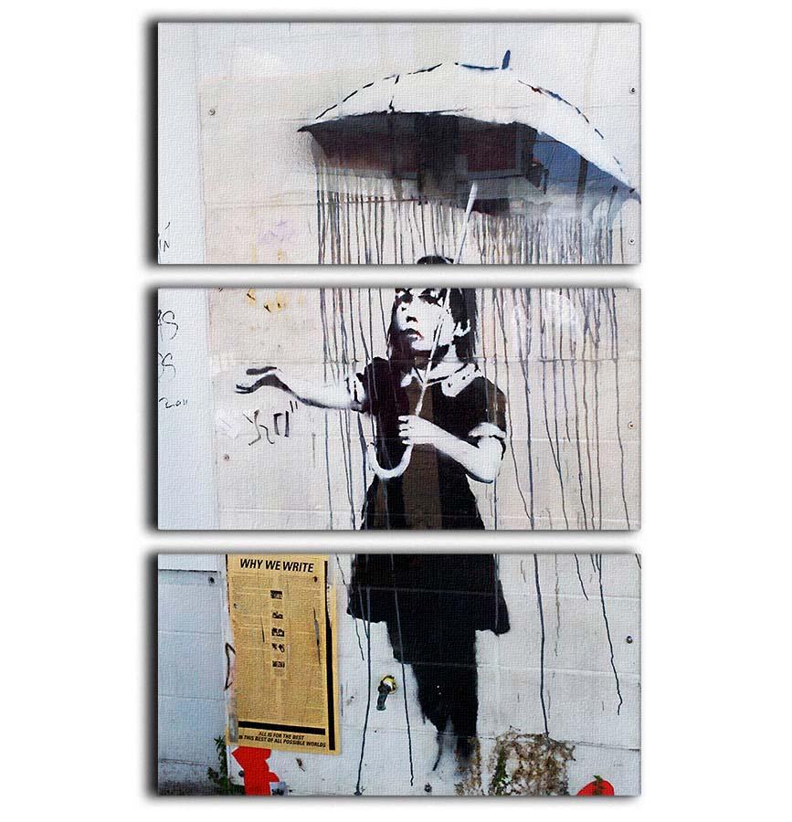 Banksy Umbrella Girl 3 Split Panel Canvas Print showcasing a modern art design with vibrant colors and intricate details.