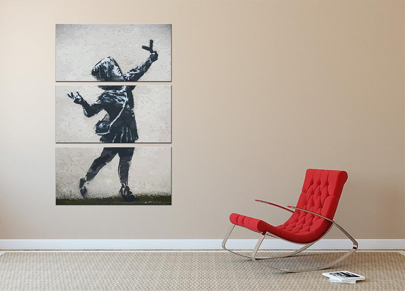 Banksy Valentines Day Marsh Lane 3-panel canvas print showcasing vibrant colors and modern design.