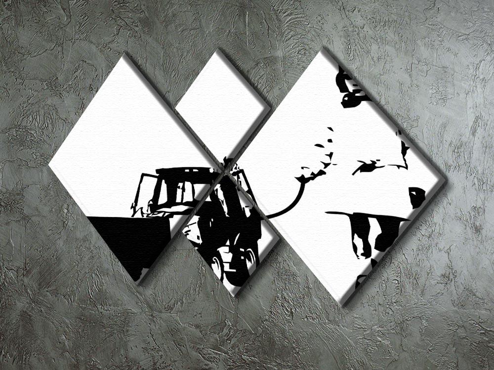 Banksy Walking The Cat 4 Square Multi Panel Canvas artwork featuring four equal panels with striking urban imagery.