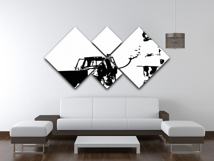 Banksy Walking The Cat 4 Square Multi Panel Canvas artwork featuring four equal panels with striking urban imagery.