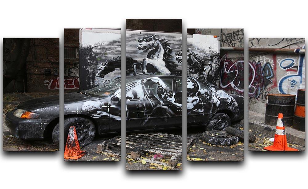 Banksy War Horse 5 Split Panel Canvas artwork featuring a dynamic design across five panels.