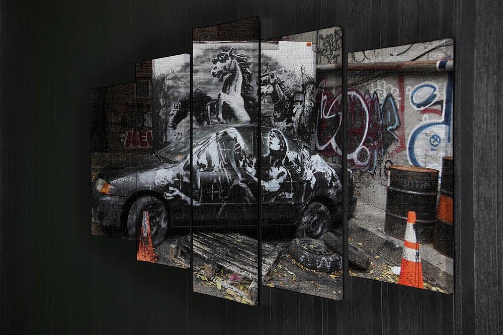 Banksy War Horse 5 Split Panel Canvas artwork featuring a dynamic design across five panels.