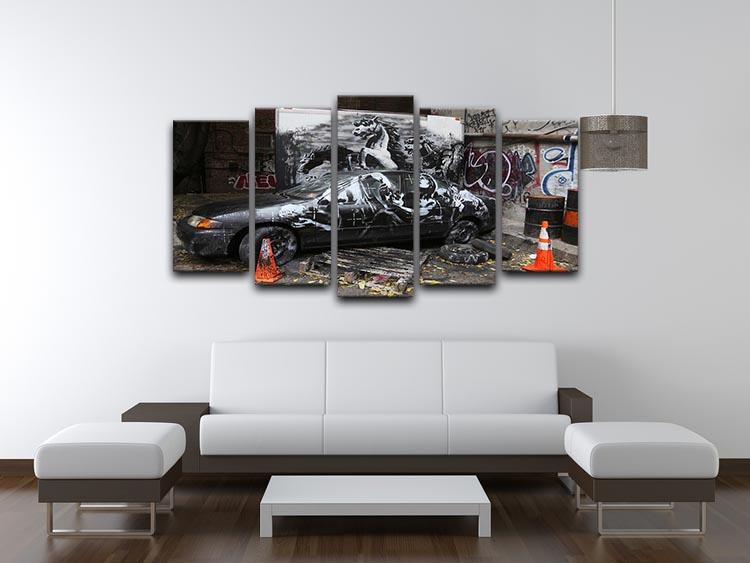 Banksy War Horse 5 Split Panel Canvas artwork featuring a dynamic design across five panels.