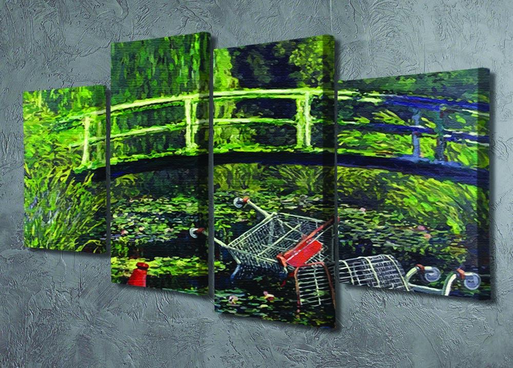 Banksy Water Lilies Trash 4 Split Panel Canvas artwork featuring vibrant colors and a unique split design.