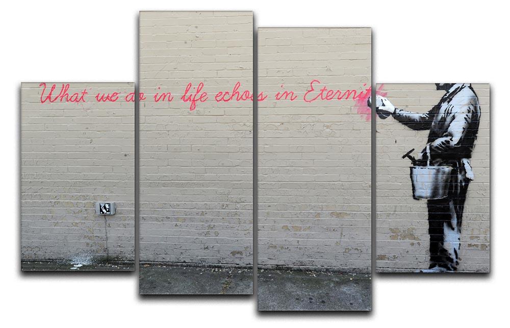 Banksy What We Do In Life 4 Split Panel Canvas artwork displayed in a modern setting, showcasing its dynamic split panel design.