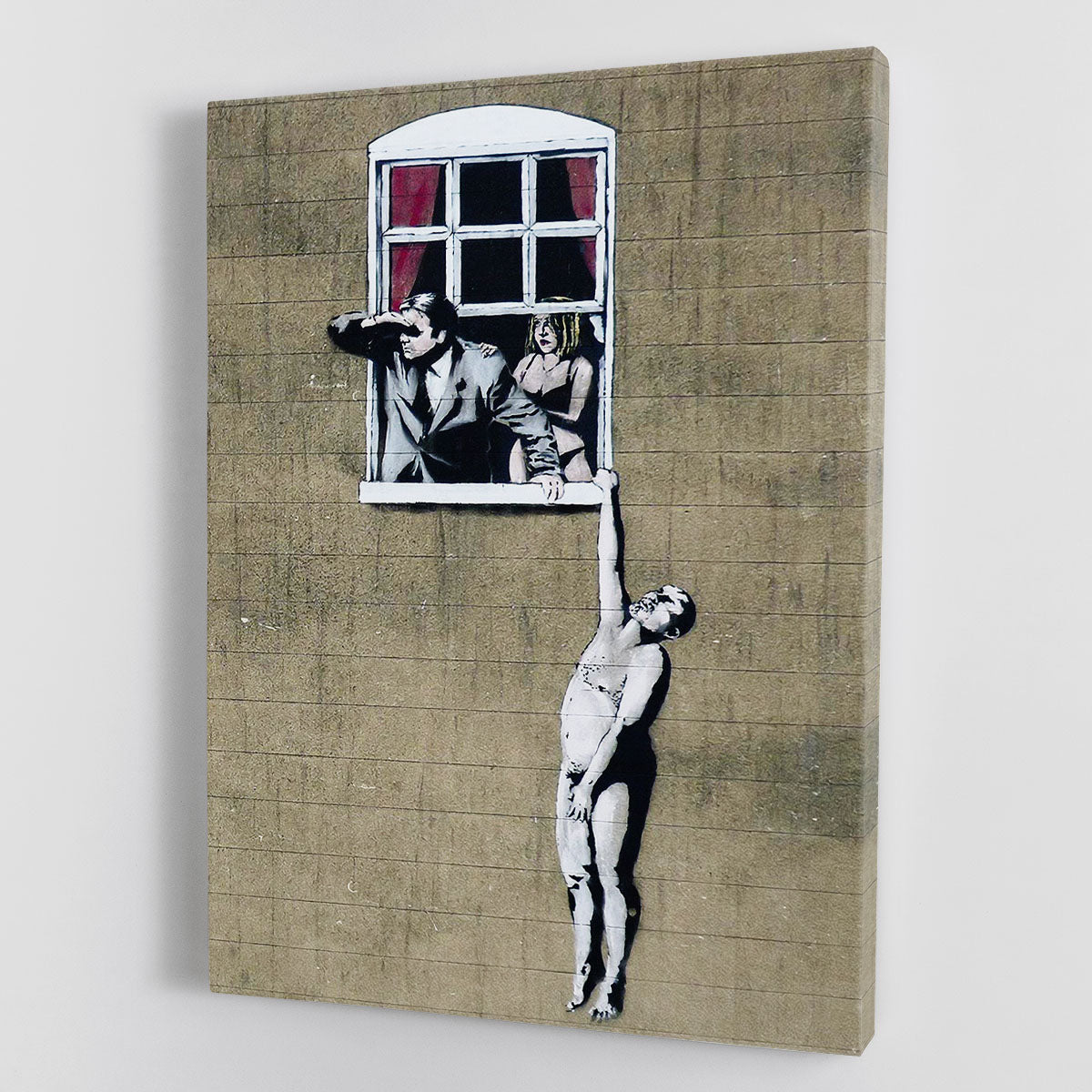 Banksy Window Lovers canvas print featuring a romantic scene, perfect for modern decor.