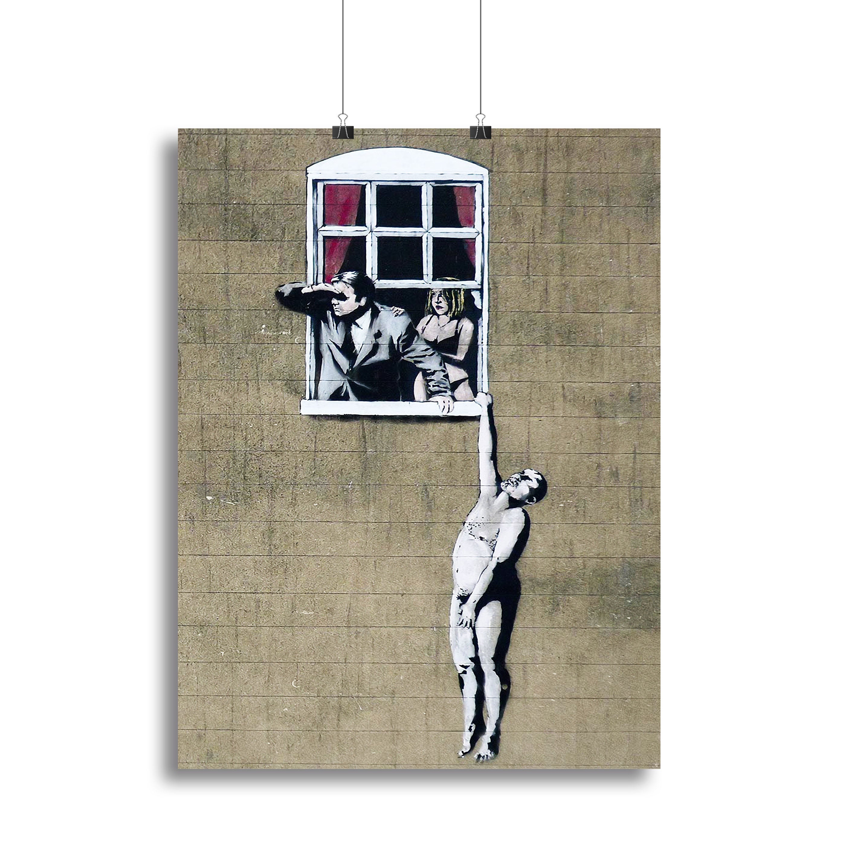 Banksy Window Lovers canvas print featuring a romantic scene, perfect for modern decor.