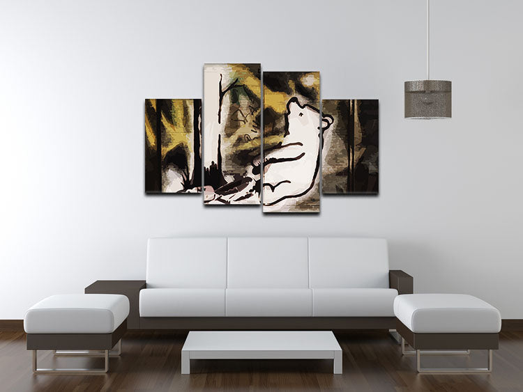 Banksy Winnie the Pooh Bear Trap 4 Split Panel Canvas artwork featuring a whimsical bear trap design across four panels.