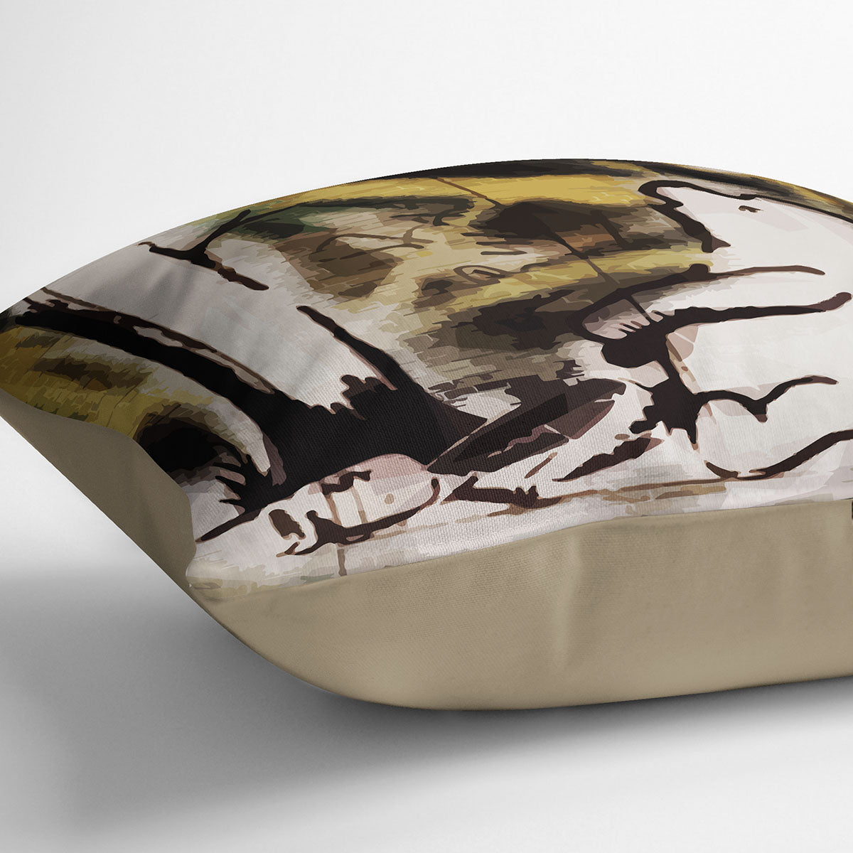 Banksy Winnie the Pooh Bear Trap Cushion featuring vibrant colors and plush vegan faux suede material.