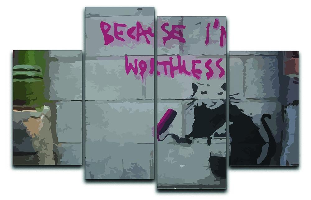 Banksy Worthless Rat 4 Split Panel Canvas artwork featuring a rat in a split design, ideal for modern decor.
