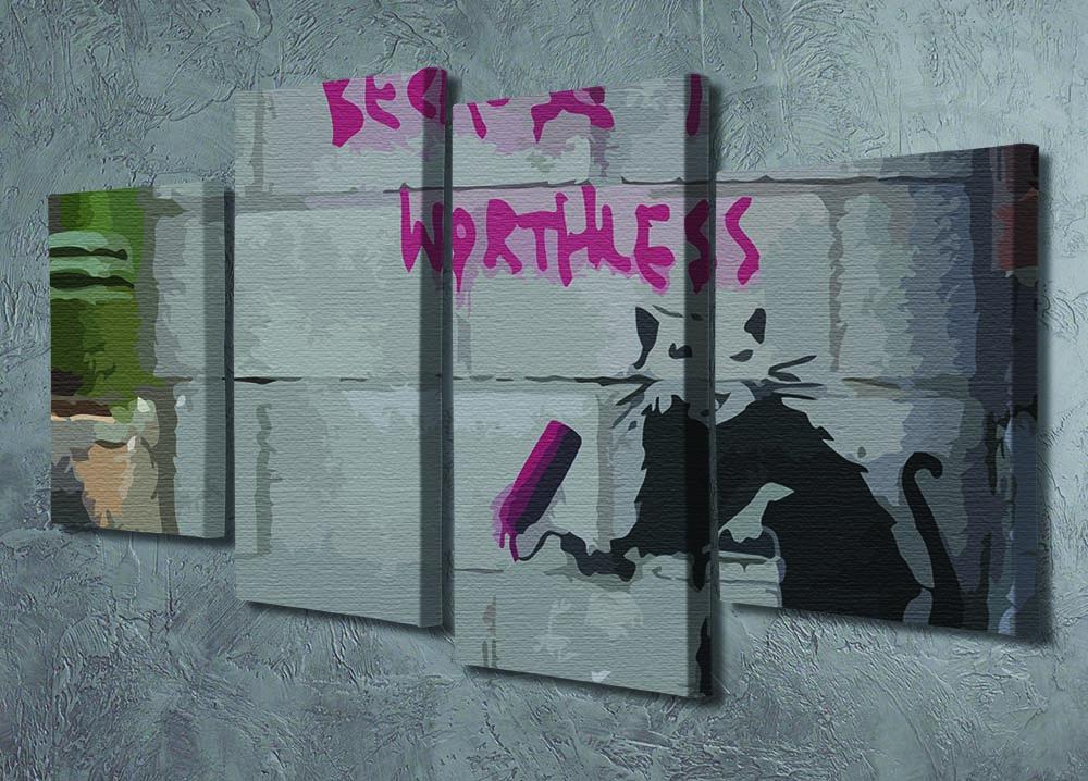 Banksy Worthless Rat 4 Split Panel Canvas artwork featuring a rat in a split design, ideal for modern decor.